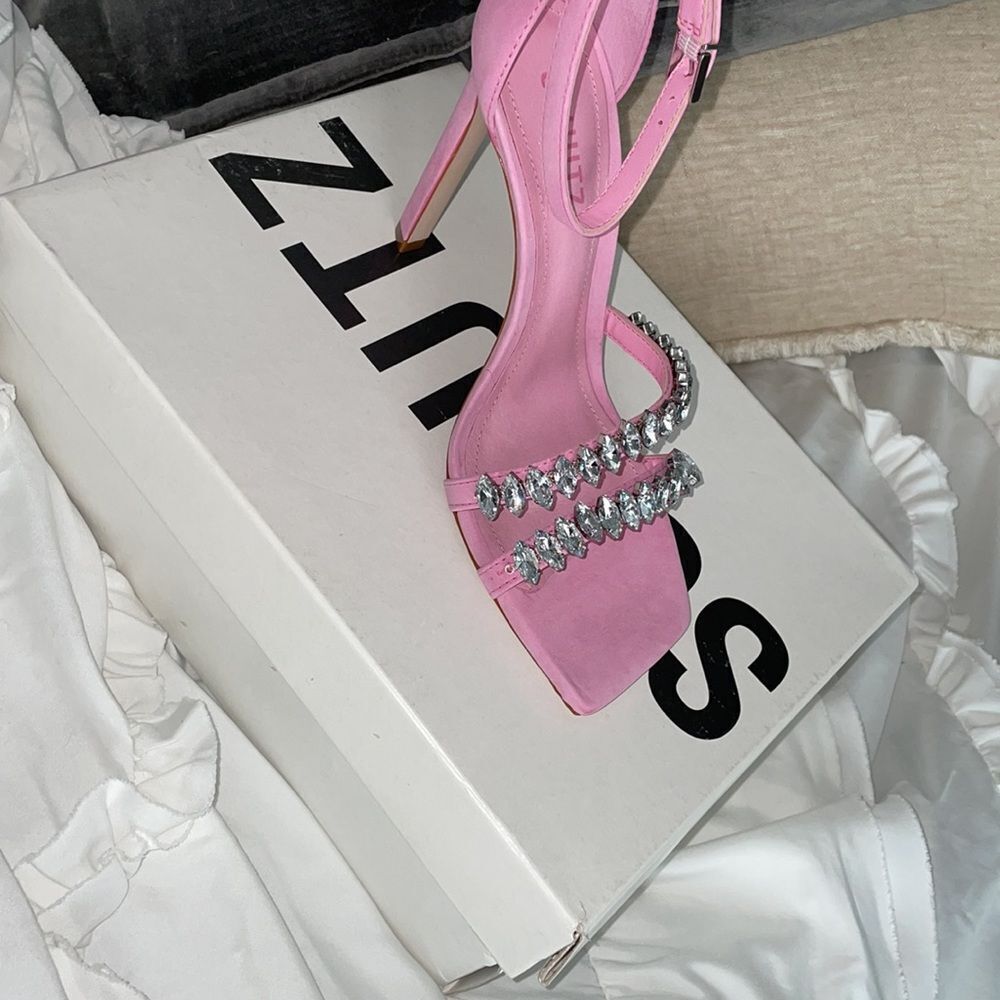 Schutz Linsey Crystal-Embellished Nubuck Sandals NWT Size 7.5 178.00 - Picture 6 of 9